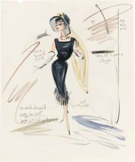 Breakfast at Tiffany‘s (Paramount, 1961), Audrey Hepburn "Holly Golightly" Costume Sketch for the Little Black Dress by Edith Head.