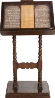 The Ten Commandments (Paramount, 1956), Cecil B. DeMille‘s Half-Scale Ten Commandments Tablets Carved from Red Granite Quarried from Mt. Sinai to Publicize the Film and Educate the Public.