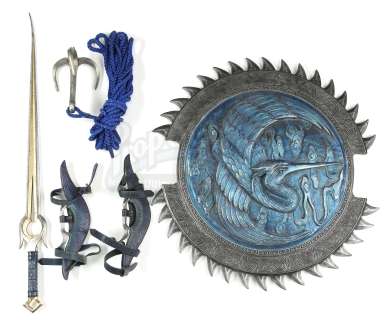 The Great Wall | Blue Crane Corps Shield with Sword, Boot Daggers, and Grappling Hook | Propstore