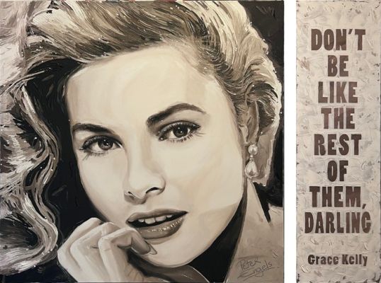 Peter Engels - "Grace kelly - Don’t Be Like The Rest Of Them, Darling" - Original Painting with separate quote - | Catawiki