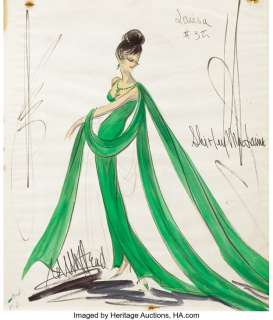 Edith Head (2) vintage original sketches of Shirley MacLaine as "Louisa May Foster" from What a Way to Go. ...