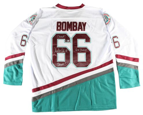 Coach Gordon Bombay from The Mighty Ducks (Beckett) Prop Replica Jersey Signed by Emilio Estevez with Character Name & Quote | SWAU