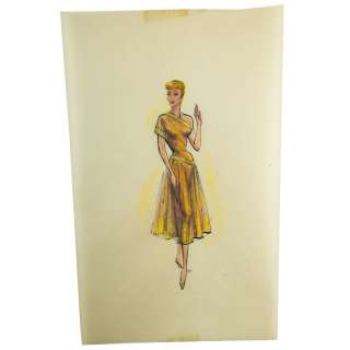 I Love Lucy | Elois Jenssen Bronze & Yellow Dress Costume Sketch for Lucille Ball | Blacksparrow