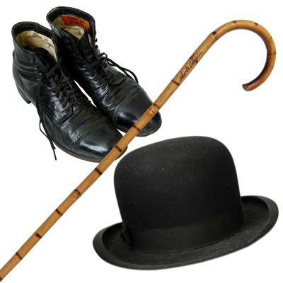 Charlie Chaplin Costume Props – Bowler Hat, Bamboo Cane & Boots, Forensically Authenticated | Dalshire International