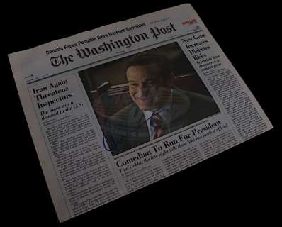 Lot 482 - Man of the Year - Robin Williams Autographed Prop Newspaper