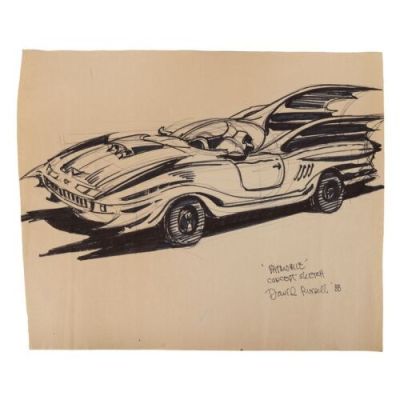 Batman (1989) | David Russell Hand-Drawn Batmobile Concept Sketch | Propstore