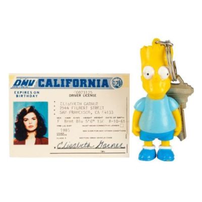 BASIC INSTINCT (1992) - Lot #44 : Dr. Beth Garner‘s (Jeanne Tripplehorn) Driver‘s License and Bart Simpson Keychain with Detective Nick Curran‘s (Michael Douglas) Spare Key