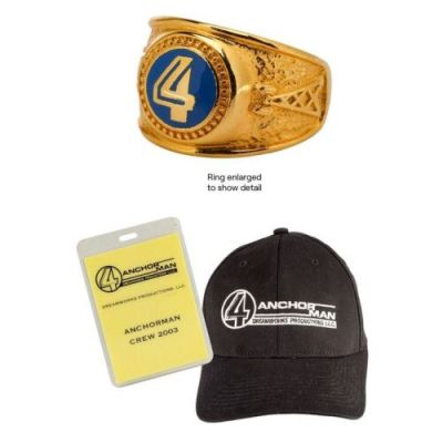 ANCHORMAN: THE LEGEND OF RON BURGUNDY (2004) - Lot #13 : Thomas Ackerman Collection: Channel 4 News Signet Ring with "Channel 4" Crew Hat and Pass