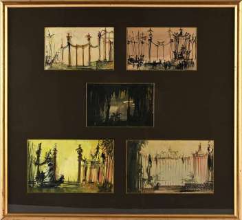 Five Tony Walton original artworks. Set designs. Five imaginary set designs. Mixed media on paper,… | Ewbank’s