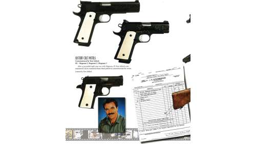 Tom Selleck Cased Engraved Colt Magnum P.I. Three Gun Set - Documented Tom Selleck Cased Special Order Colt Factory Signed, Engraved, and Gold Inlaid Three Gun Magnum P.I. Commemorative Set with Tom Selleck and NRA National Firearms… | Rock Island Auction