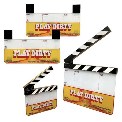 Lot 61: Play Dirty Production Used Clapper Board, Small Clapper Board & (2) Piece Slate Set | VIP Fan Auctions