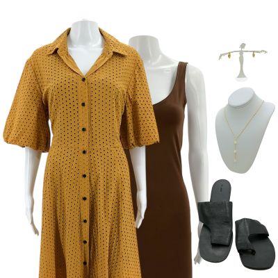 The Wrecking Crew Leila Hale Production Worn Dress, Slip, Earrings, Necklace & Sandals Ch 2 Sc Multiple | VIP Fan Auctions