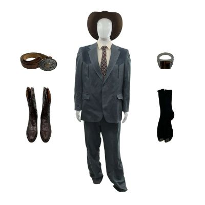 Lot 44: Is God Is Chuck Hall Screen Worn Belt, Ring, Dress Shirt, Suit Jacket, Suit Pants, Tie, Socks, Cowboy Hat & Cowboy Boots Ch 1 Sc 49 | VIP Fan Auctions