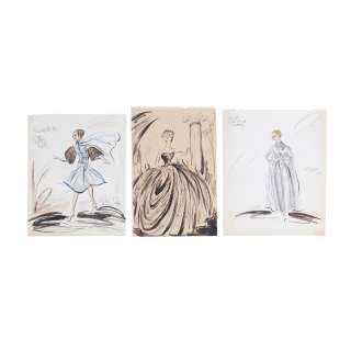 Lot 71 - Group of Edith Head Costume Designs for Grace Kelly in To Catch a Thief, One Signed.