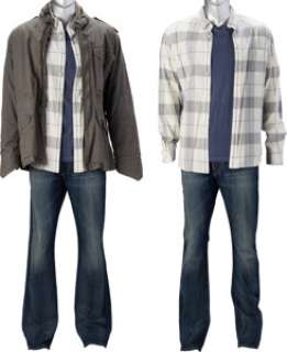 Josh Radnor "Ted Mosby" Gray Jacket, Blue T-Shirt, White Plaid Shirt and Jeans from How I Met Your Mother <...