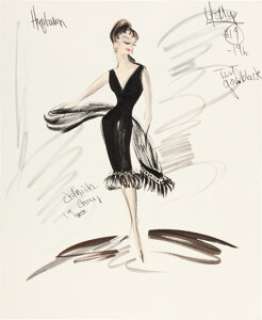 Audrey Hepburn "Holly Golightly" Costume Sketch for the Little Black Dress by Edith Head for Breakfast at Tiffany‘s (Paramount, 1961).