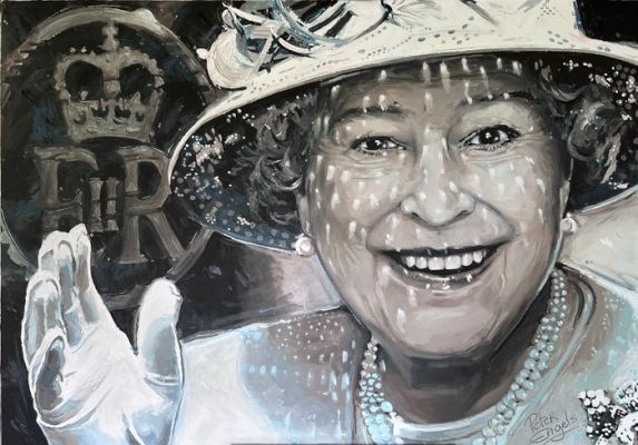 Peter Engels - "Queen Elizabeth II" – Sunlight Portrait Painting - Unique, Signed, with Certificate of Authenticity | Catawiki