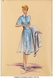 Lucille Ball "Lucy Ricardo" costume sketch by Elois Jenssen for I Love Lucy....