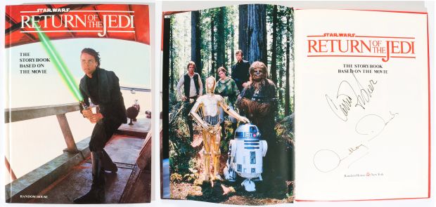 Carrie Fisher as Princess Leia & Anthony Daniels as C-3PO in Star Wars: Return of the Jedi Vintage Signed Storybook | SWAU