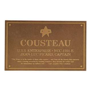STAR TREK: INSURRECTION (1998) - Lot #321 : Michael and Denise Okuda Collection: Captain Jean-Luc Picard‘s (Patrick Stewart) "Cousteau" Yacht Dedication Plaque