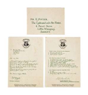 HARRY POTTER AND THE SORCERER’S STONE: DANIEL RADCLIFFE "HARRY POTTER" HOGWARTS ACCEPTANCE LETTER AND ENVELOPE (WITH DVD) | Julien’s