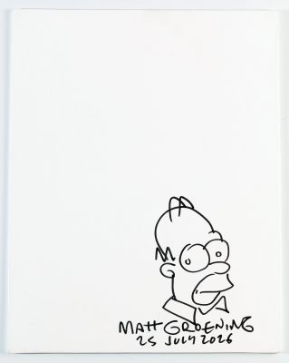 Matt Groening Creator of The Simpsons (SWAU) Signed 11x14 Canvas with Original Homer Simpson Sketch | SWAU