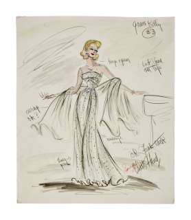 Grace Kelly | Alfred Hitchcock "To Catch A Thief" Edith Head Signed White Gown Costume Illustration (With DVD) | Julien’s