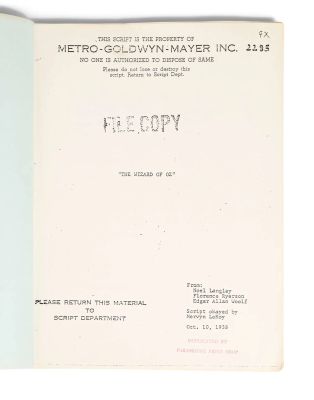 Paul Reubens | Lot 204 - “The Wizard of Oz” Script | Julien’s