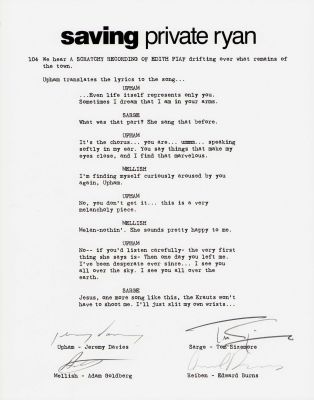 Lot 100 - Saving Private Ryan rare signed script page | Piece of the Past
