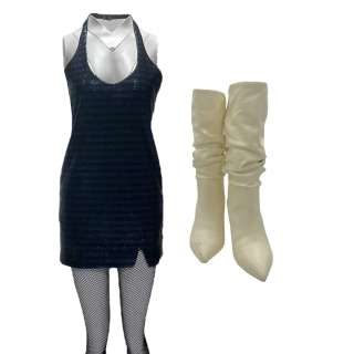 Maxxxine Maxine Screen Worn Stunt Double Mini Dress, Fishnet Leggings & Boots Ch 3 Sc 26 | VIP Fan Auctions