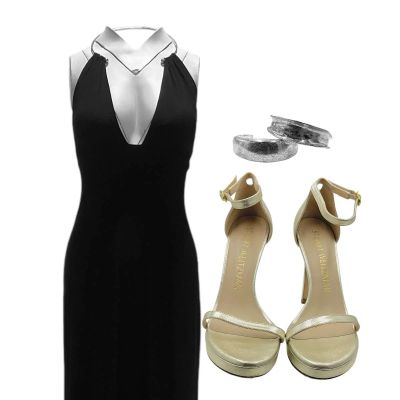 Blink Twice Sarah Screen Worn Sleeveless, Floor Length Formal Dress, 2 Bracelets & Open-Toe, High Heel Shoes Ch 1 Sc 2-17 | VIP Fan Auctions
