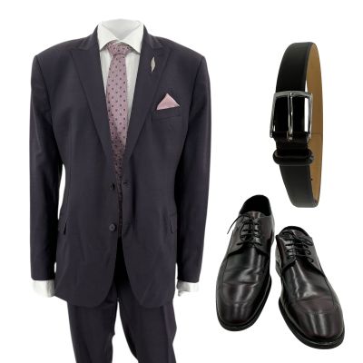 Relationship Goals Jarrett Roy Screen Worn Business Suit, Button-Up Shirt, Tie, Belt, Pin, Pocket Square & Shoes Ch 1 Sc Multiple | VIP Fan Auctions