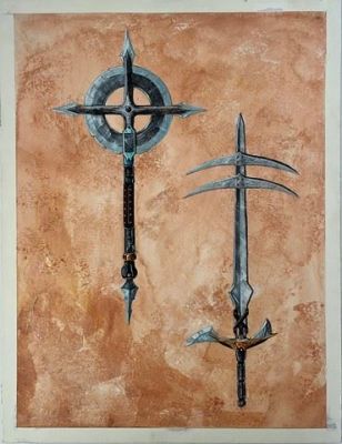 Lot 232 - Beowulf Concept Drawing of Weaponsmaster Swords Movie Memorabilia