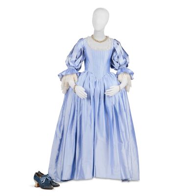 Lot 180 - Lavender coloured satin dress, worn by Mary Hawkins Season 2, Episode 2, ’Not in Scotland Anymore’ 5 | Bonhams