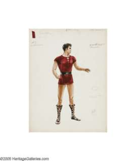 "Cleopatra" Soldier’s Costume Design Sketch. Hand-painted on heavy cardboard and measuring 15" x 20", this sketch features a... | Heritage