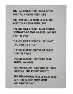 FIGHT CLUB (1999) - Lot 248 - Fight Club Rules Sheet