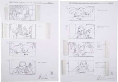 Game of Thrones Daenerys, Doreah and Baby Dragon Storyboards by William Simpson Group of 4 (HBO, 2011). | Heritage
