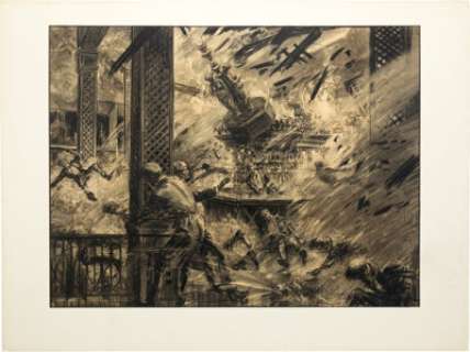 Oversize Concept Artwork of Promenade Room Bar Destruction from The Towering Inferno (Irwin Allen Productions, 1974).