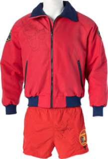 Baywatch (NBC TV, 1989-1999), David Hasselhoff "Mitch Buchannon" Autographed Red Jacket, Swim Trunks, and Rescue Can.