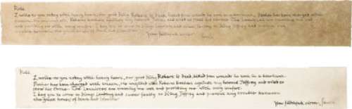 Sansa Stark (Sophie Turner) Pair of (2) Scrolls to Robb Stark (Richard Madden) from Game of Thrones (HBO® Original 2011-2019, Season 1). (Total: 2 Items)