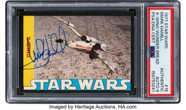 1977 Wonder Bread Star Wars Card #15 "X-Wing" Signed by Mark Hamill - PSA Authentic Auto 9 | Heritage