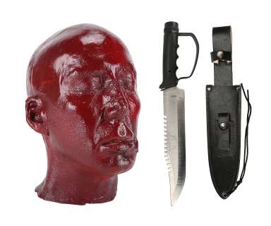 KICK-ASS (2010) - Lot 731 - Nicolas Cage Gallery Head Cast and Big Daddy‘s (Nicholas Cage) SFX Bloodletting Survival Knife and Sheath