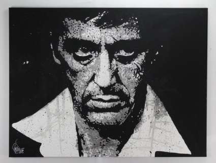 Scarface - Tony Montana - Al Pacino - Handpainted painting, signed by artist Vincent Mink | Catawiki