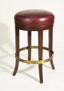 Lot 711 - High Style Curved Leg Bar Stool with Brass Foot Ring and Red Top