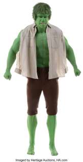 Lou Ferrigno "The Hulk" screen worn costume from The Incredible Hulk from Season 1: Episode "The Beast Within" mounted on cus... | Profiles in History