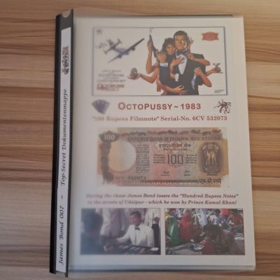 James Bond 007: Octopussy - Movie Prop - Original 100 Rupien Note and 3 Photos - Movie Prop - with COA | Catawiki