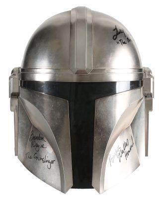 Brendan Wayne as The Mandalorian, Lateef Crowder as The Brawler, & Bryce Dallas Howard Director of Star Wars: The Mandalorian (SWAU) Signed Hasbro Black Series Prop Replica Helmet with Character Names | SWAU