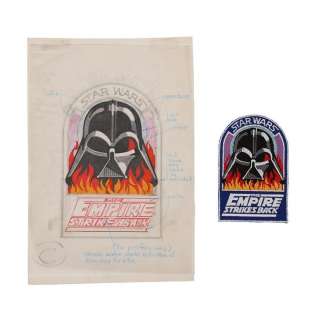 STAR WARS: THE EMPIRE STRIKES BACK (1980) - Lot 376 - Hand-Drawn Ralph McQuarrie "Vader in Flames" Concept Sketch and Prototype Crew Patch