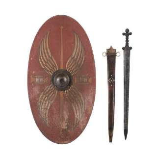 Gladiator (2000) | Roman Cavalry Shield and Barbarian Sword and Scabbard | Propstore