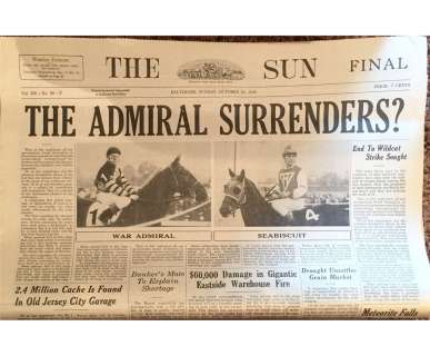 Seabiscuit prop newspapers (2) seen on screen in the film one shows Tobey Maguire riding the horse t | Piece of the Past